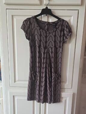 Enfocus Studio Taupe and Dark Brown Patterned Mini Dress